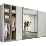 Kledingkast Kick 360 x 210 cm Alpinewit met 1 spiegeldeur en aluminiumkleur greeplijst