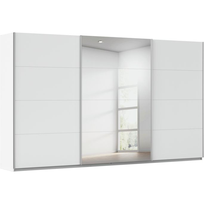 Kledingkast Kick 360 x 210 cm Alpinewit met 1 spiegeldeur en aluminiumkleur greeplijst