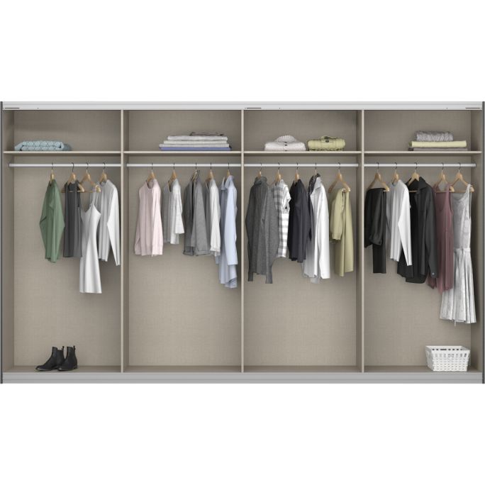Kledingkast Kick 360 x 210 cm Alpinewit met 1 spiegeldeur en aluminiumkleur greeplijst