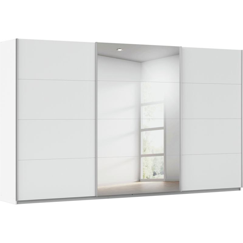 Kledingkast Kick 360 x 210 cm Alpinewit met 1 spiegeldeur en aluminiumkleur greeplijst