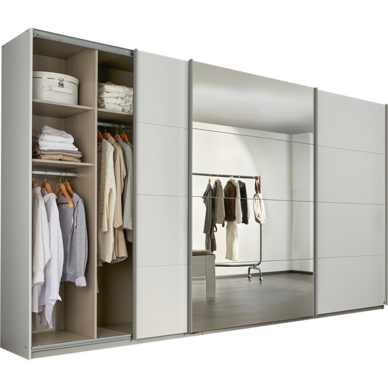 Kledingkast Kick 360 x 210 cm Alpinewit met 1 spiegeldeur en aluminiumkleur greeplijst