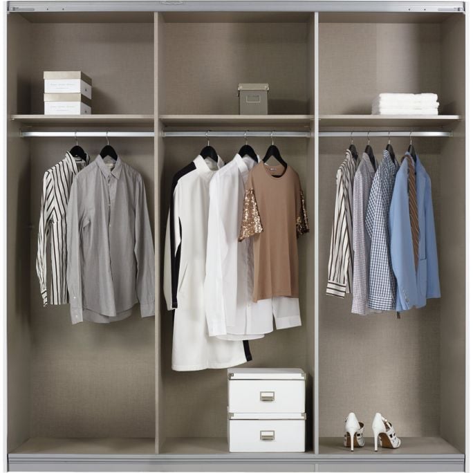 Kledingkast Kick 203 x 210 cm Grijs metallic met aluminiumkleur greeplijst