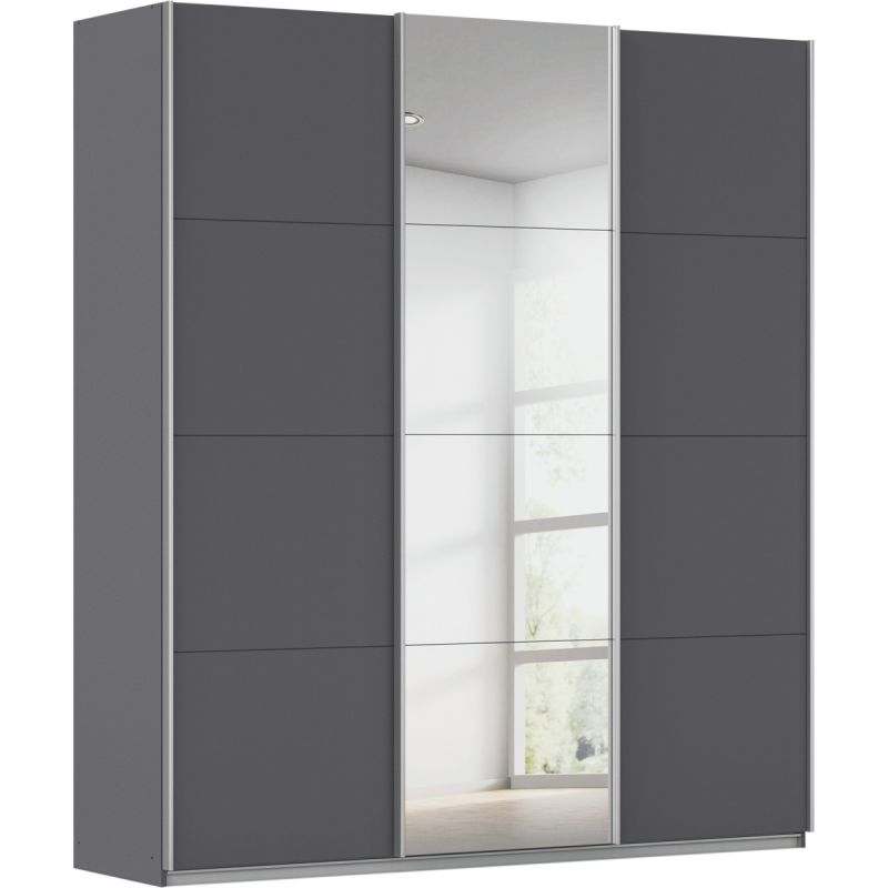 Kledingkast Kick 203 x 229 cm Grijs metallic met 1 spiegeldeur en aluminiumkleur greeplijst