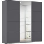 Kledingkast Kick 203 x 210 cm Grijs metallic met 1 spiegeldeur en aluminiumkleur greeplijst