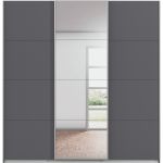 Kledingkast Kick 203 x 210 cm Grijs metallic met 1 spiegeldeur en aluminiumkleur greeplijst