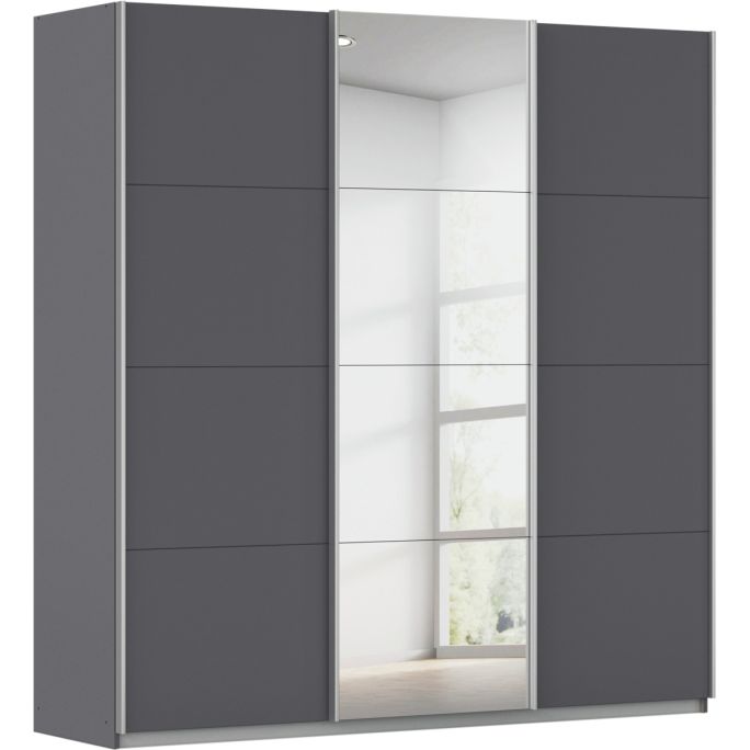 Kledingkast Kick 203 x 210 cm Grijs metallic met 1 spiegeldeur en aluminiumkleur greeplijst