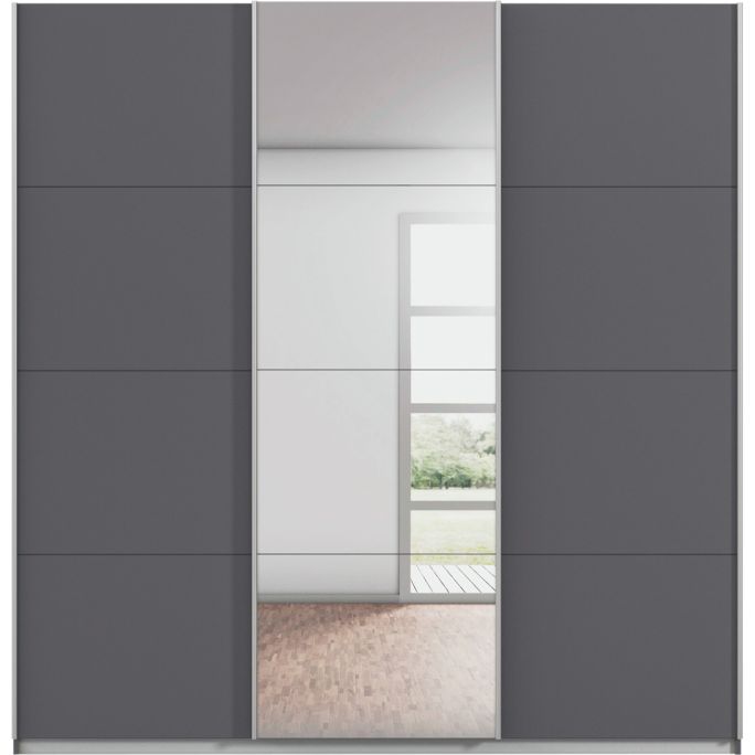 Kledingkast Kick 203 x 210 cm Grijs metallic met 1 spiegeldeur en aluminiumkleur greeplijst