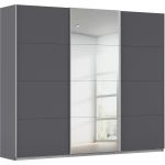 Kledingkast Kick 271 x 229 cm Grijs metallic met 1 spiegeldeur en aluminiumkleur greeplijst