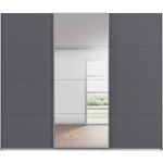 Kledingkast Kick 271 x 229 cm Grijs metallic met 1 spiegeldeur en aluminiumkleur greeplijst