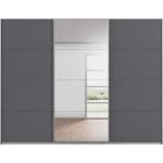 Kledingkast Kick 271 x 210 cm Grijs metallic met 1 spiegeldeur en aluminiumkleur greeplijst