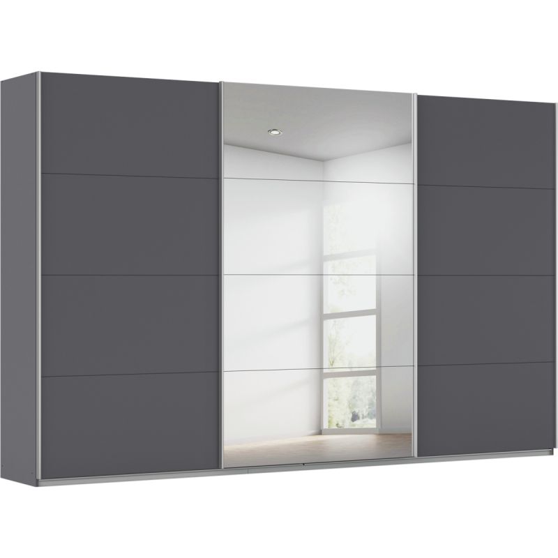 Kledingkast Kick 360 x 229 cm Grijs metallic met 1 spiegeldeur en aluminiumkleur greeplijst