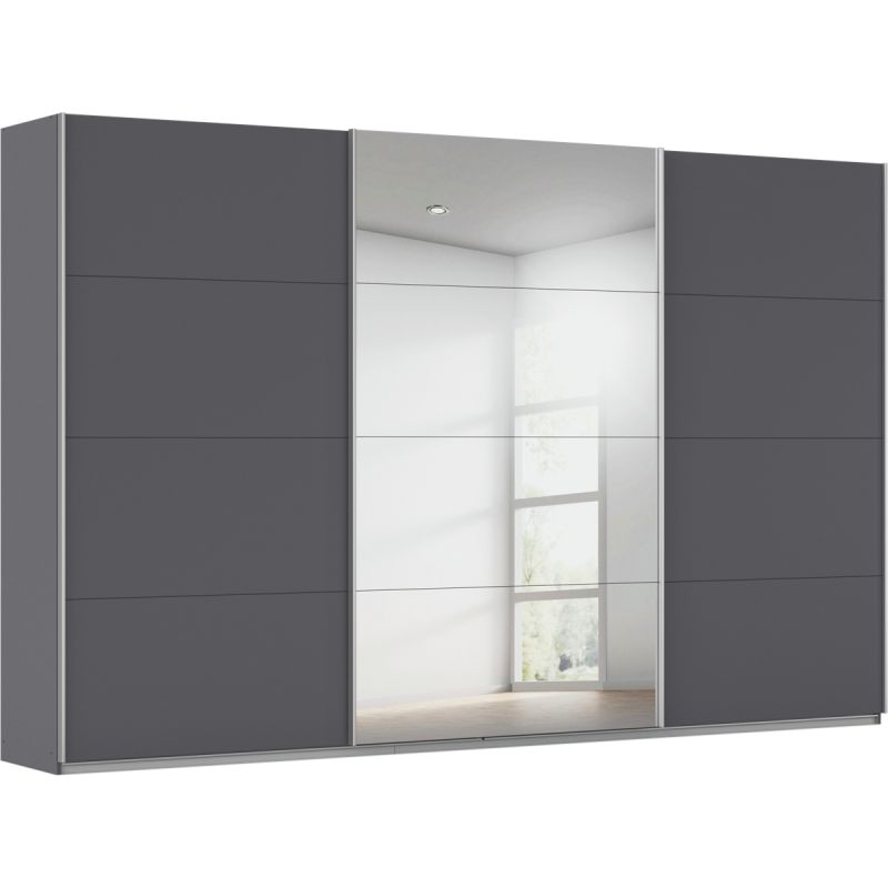 Kledingkast Kick 360 x 229 cm Grijs metallic met 1 spiegeldeur en aluminiumkleur greeplijst