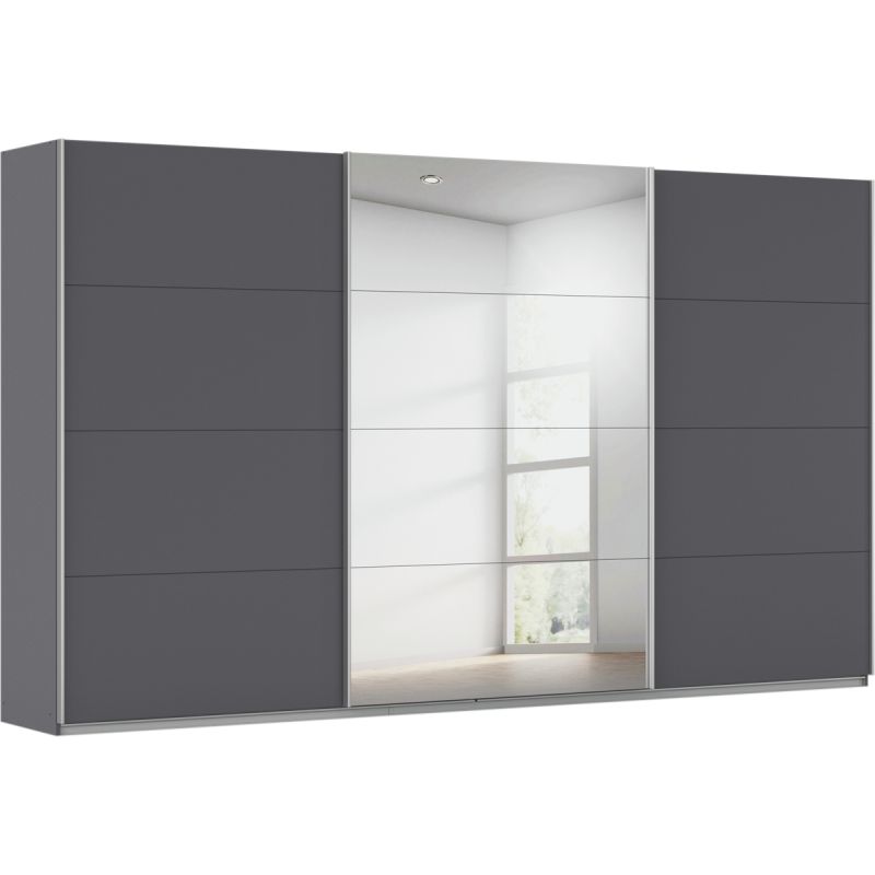 Kledingkast Kick 360 x 210 cm Grijs metallic met 1 spiegeldeur en aluminiumkleur greeplijst