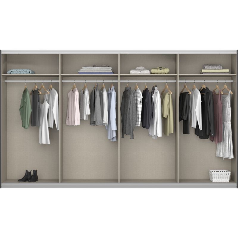 Kledingkast Kick 360 x 210 cm Grijs metallic met 1 spiegeldeur en aluminiumkleur greeplijst