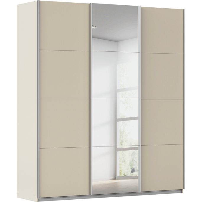 Kledingkast Kick 203 x 229 cm Champagne met 1 spiegeldeur en aluminiumkleur greeplijst