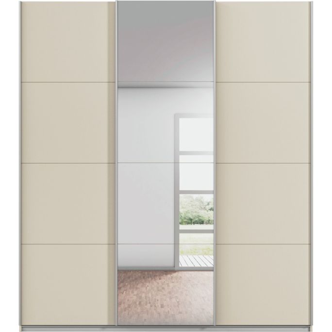 Kledingkast Kick 203 x 229 cm Champagne met 1 spiegeldeur en aluminiumkleur greeplijst