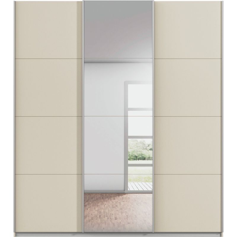 Kledingkast Kick 203 x 229 cm Champagne met 1 spiegeldeur en aluminiumkleur greeplijst