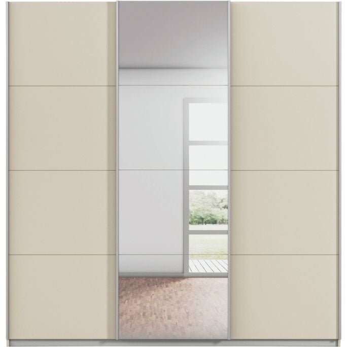 Kledingkast Kick 203 x 210 cm Champagne met 1 spiegeldeur en aluminiumkleur greeplijst