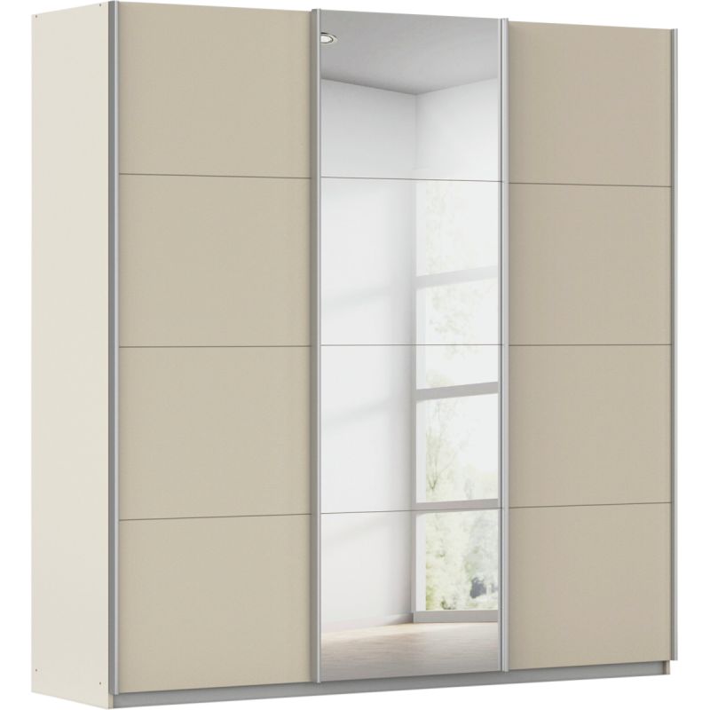 Kledingkast Kick 203 x 210 cm Champagne met 1 spiegeldeur en aluminiumkleur greeplijst