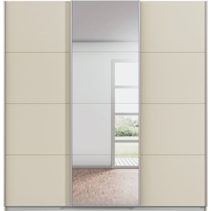 Kledingkast Kick 203 x 210 cm Champagne met 1 spiegeldeur en aluminiumkleur greeplijst