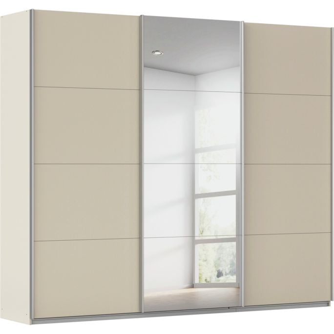Kledingkast Kick 271 x 229 cm Champagne met 1 spiegeldeur en aluminiumkleur greeplijst