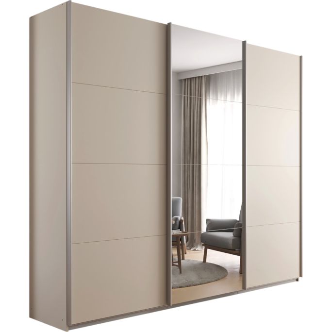 Kledingkast Kick 271 x 229 cm Champagne met 1 spiegeldeur en aluminiumkleur greeplijst
