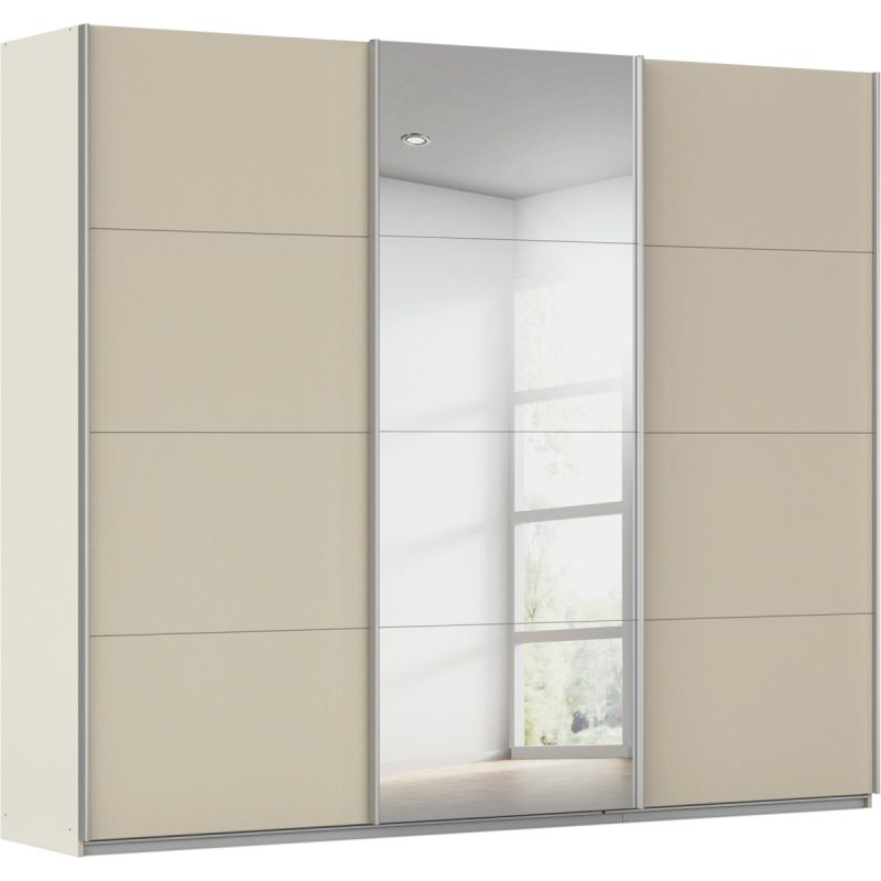 Kledingkast Kick 271 x 229 cm Champagne met 1 spiegeldeur en aluminiumkleur greeplijst