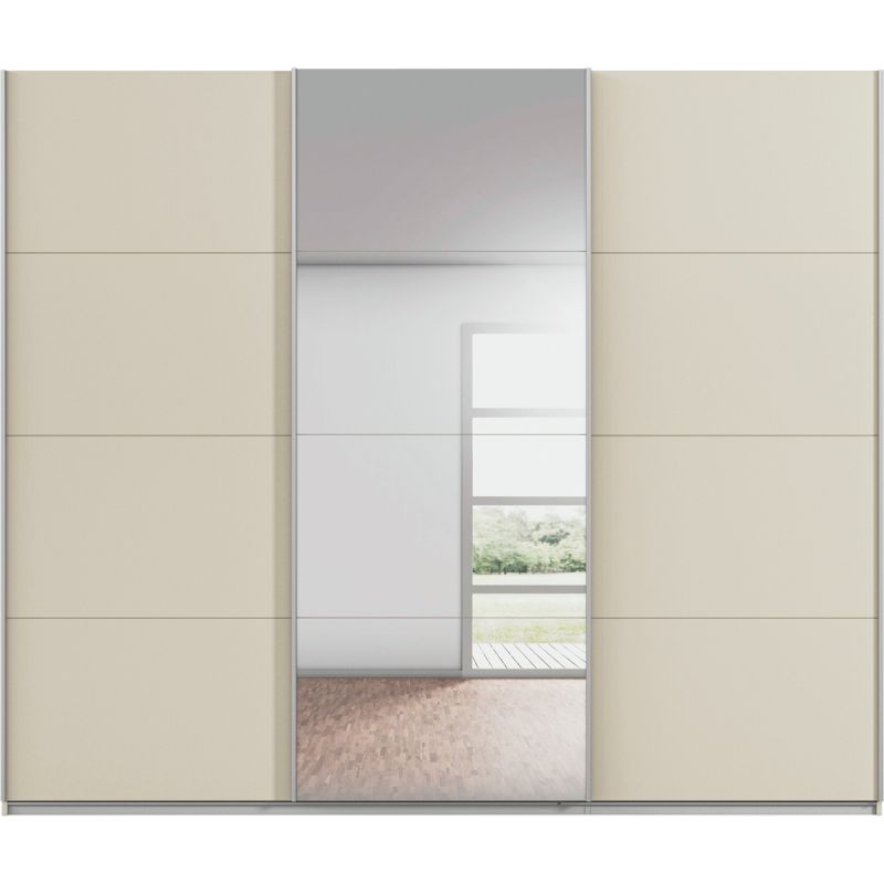 Kledingkast Kick 271 x 229 cm Champagne met 1 spiegeldeur en aluminiumkleur greeplijst