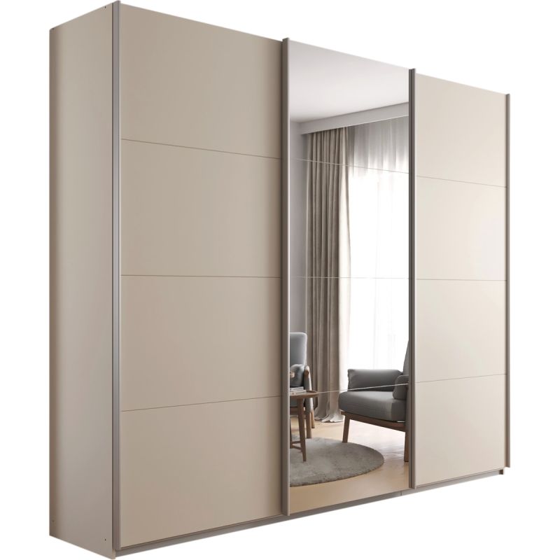 Kledingkast Kick 271 x 229 cm Champagne met 1 spiegeldeur en aluminiumkleur greeplijst