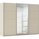 Kledingkast Kick 271 x 210 cm Champagne met 1 spiegeldeur en aluminiumkleur greeplijst