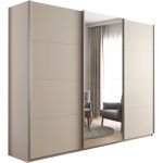 Kledingkast Kick 271 x 210 cm Champagne met 1 spiegeldeur en aluminiumkleur greeplijst