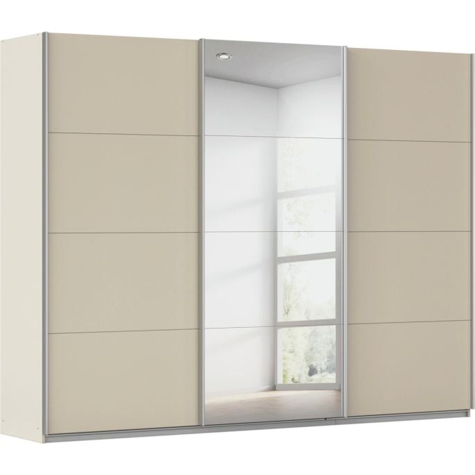 Kledingkast Kick 271 x 210 cm Champagne met 1 spiegeldeur en aluminiumkleur greeplijst