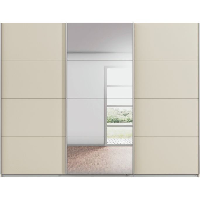 Kledingkast Kick 271 x 210 cm Champagne met 1 spiegeldeur en aluminiumkleur greeplijst