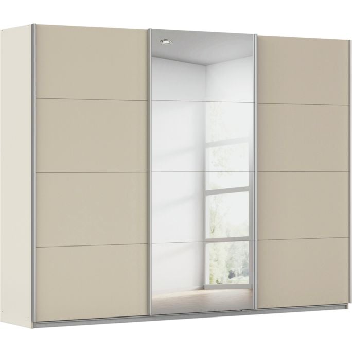 Kledingkast Kick 271 x 210 cm Champagne met 1 spiegeldeur en aluminiumkleur greeplijst