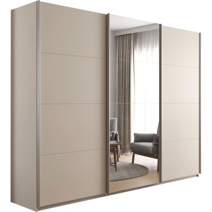 Kledingkast Kick 271 x 210 cm Champagne met 1 spiegeldeur en aluminiumkleur greeplijst