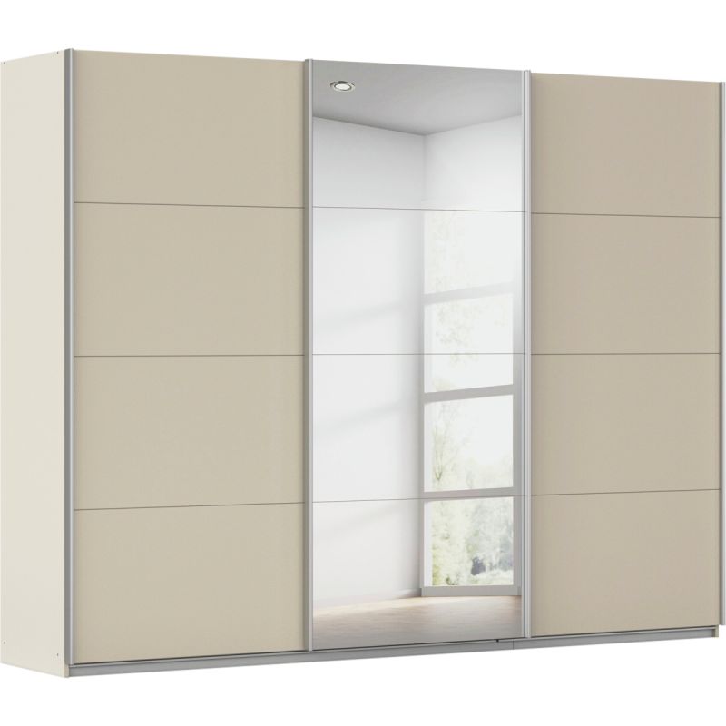 Kledingkast Kick 271 x 210 cm Champagne met 1 spiegeldeur en aluminiumkleur greeplijst