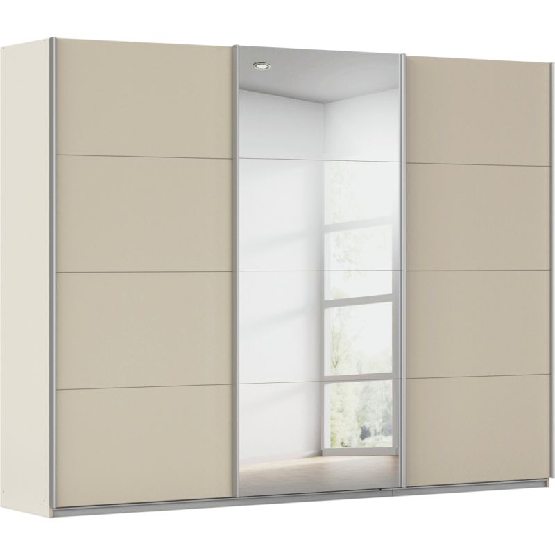 Kledingkast Kick 271 x 210 cm Champagne met 1 spiegeldeur en aluminiumkleur greeplijst