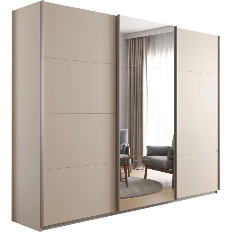 Kledingkast Kick 271 x 210 cm Champagne met 1 spiegeldeur en aluminiumkleur greeplijst
