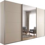 Kledingkast Kick 360 x 229 cm Champagne met 1 spiegeldeur en aluminiumkleur greeplijst