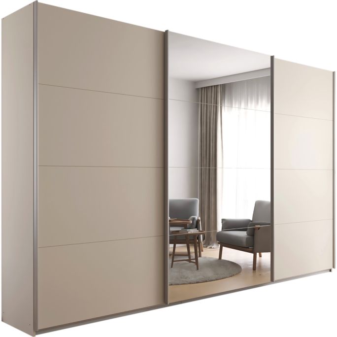Kledingkast Kick 360 x 229 cm Champagne met 1 spiegeldeur en aluminiumkleur greeplijst