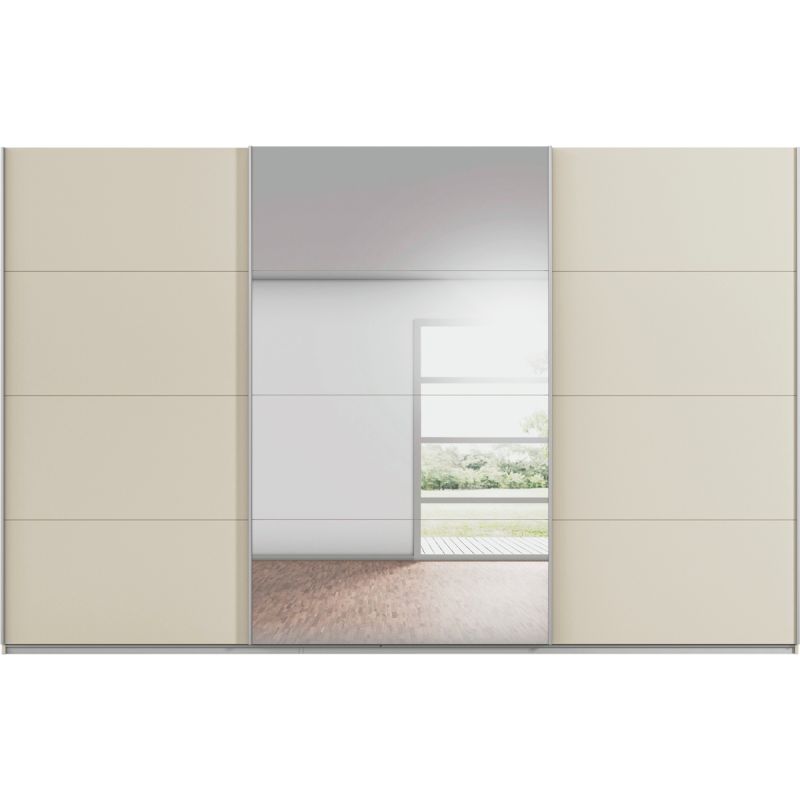 Kledingkast Kick 360 x 229 cm Champagne met 1 spiegeldeur en aluminiumkleur greeplijst