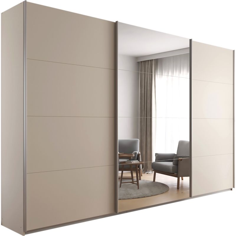 Kledingkast Kick 360 x 229 cm Champagne met 1 spiegeldeur en aluminiumkleur greeplijst