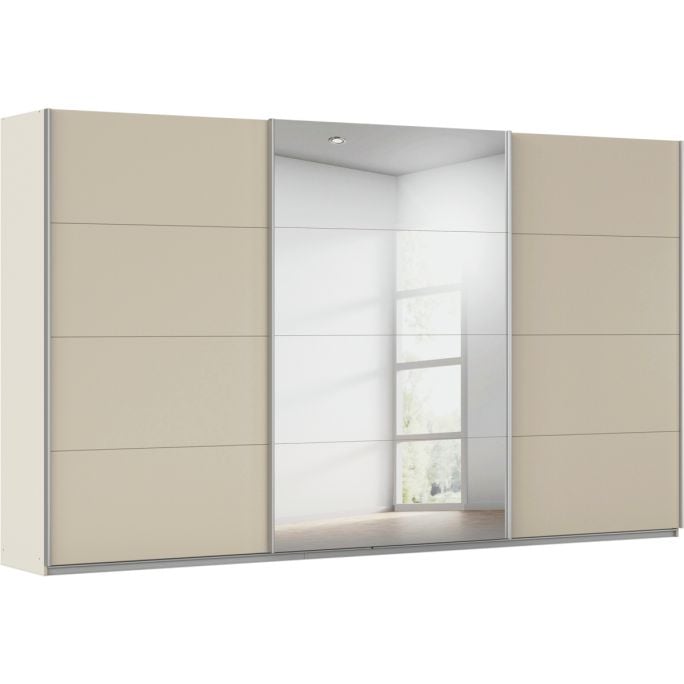 Kledingkast Kick 360 x 210 cm Champagne met 1 spiegeldeur en aluminiumkleur greeplijst
