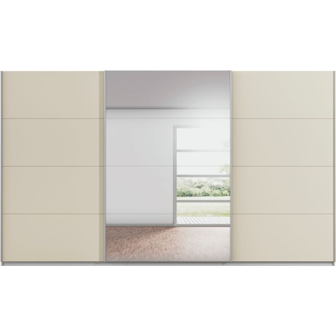 Kledingkast Kick 360 x 210 cm Champagne met 1 spiegeldeur en aluminiumkleur greeplijst