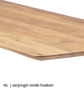 rechthoekige tafel met schuine verjongde rand en ronde hoeken bij NLwoont