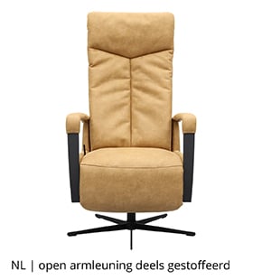 NLwoont relaxfauteuil met open armleuning deels gestoffeerd