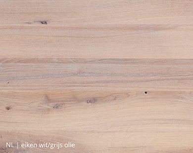 Eiken blad met wit/grijze olie voor NLwoont tafel op maat